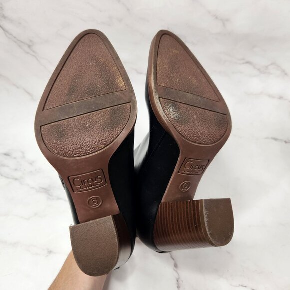 Circus Sam Edelman Blythe Black Leather Booties Block Heel Ankle Boots Women's 6 - Picture 7 of 11